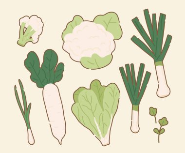 El yapımı Taze Sebze Çizimi Koleksiyonu