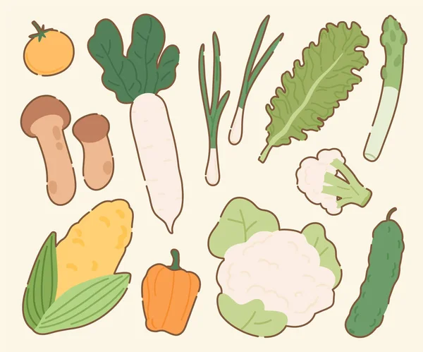 El yapımı Taze Sebze Çizimi Koleksiyonu