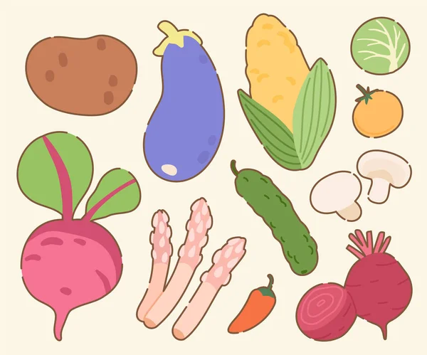 El yapımı Taze Sebze Çizimi Koleksiyonu