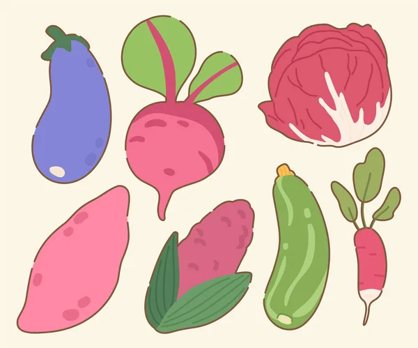 El yapımı Taze Sebze Çizimi Koleksiyonu