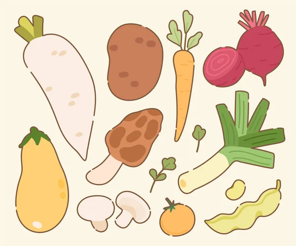 El yapımı Taze Sebze Çizimi Koleksiyonu