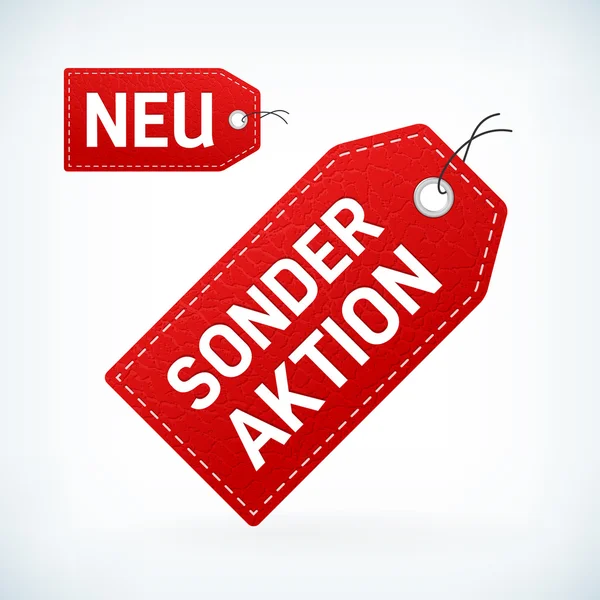 红色的皮革标签 neu Sonderaktion — 图库矢量图片