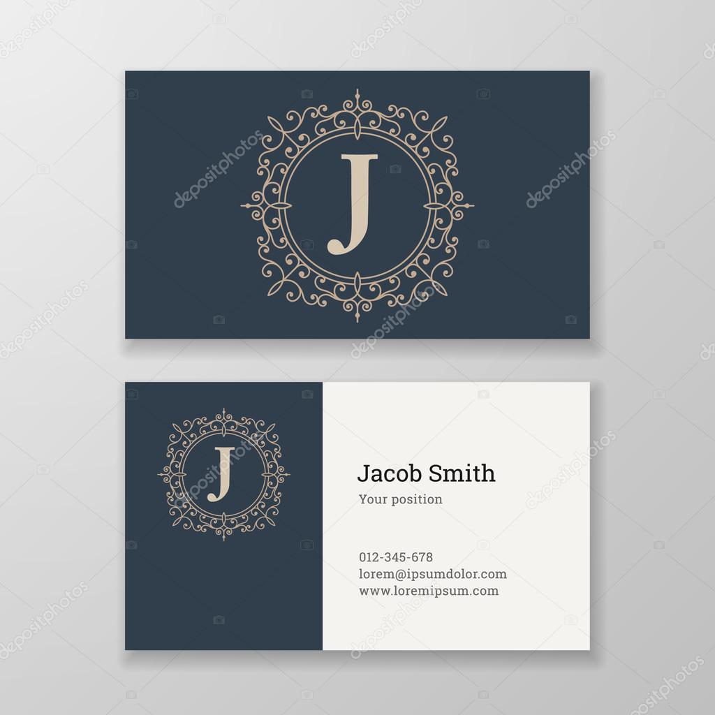 Business card monogram emblem letter J template design. Ornament design vector illustration. Good for personal sign