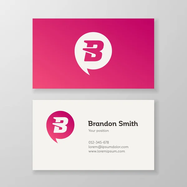 Modern letter B in speech bubble Business card template — Stock Vector