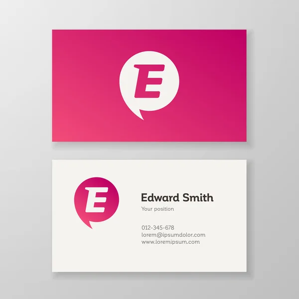 Modern letter E in speech bubble Business card template — Stock Vector