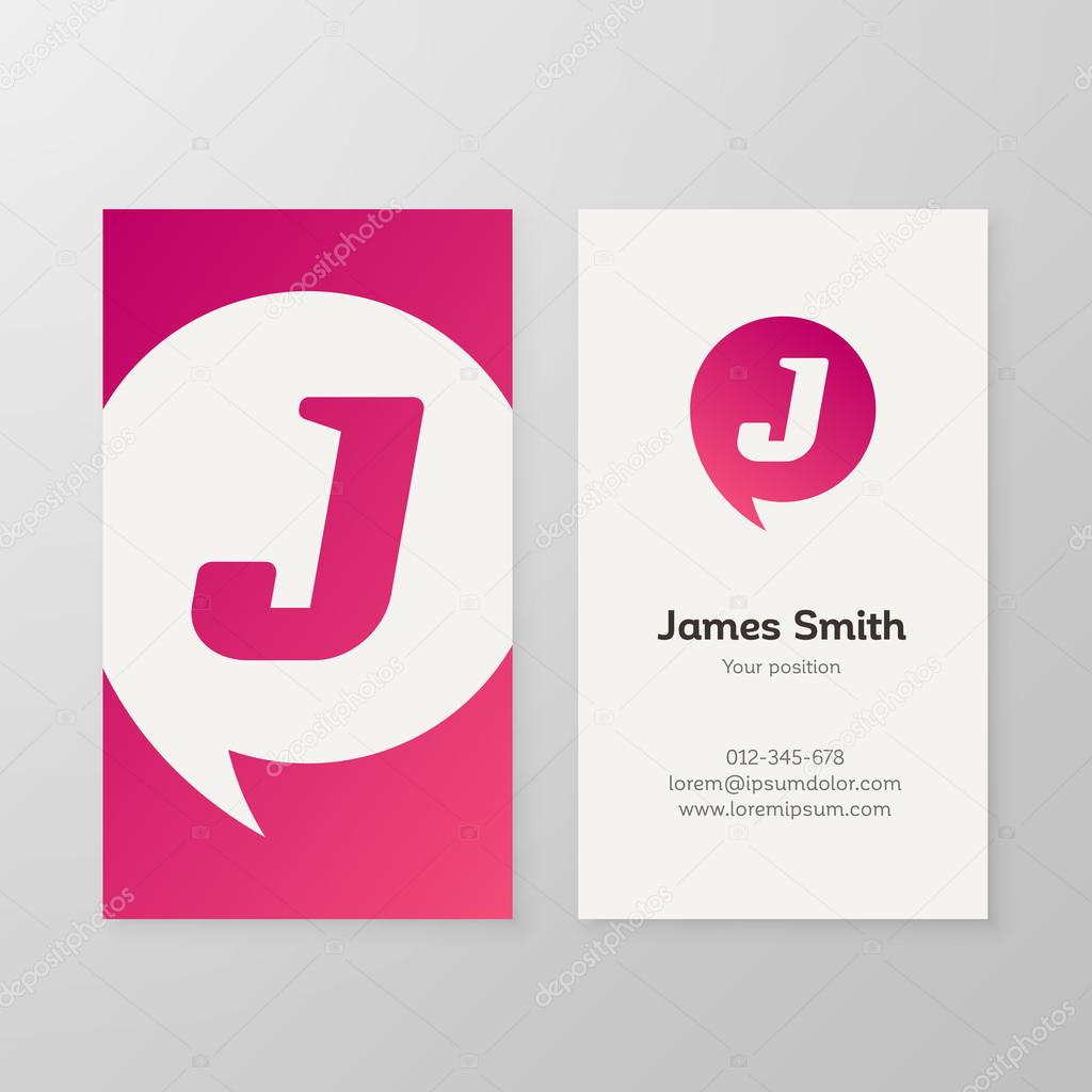 Modern letter J in speech bubble Business card template. Vector business personal card design. Layered, editable.