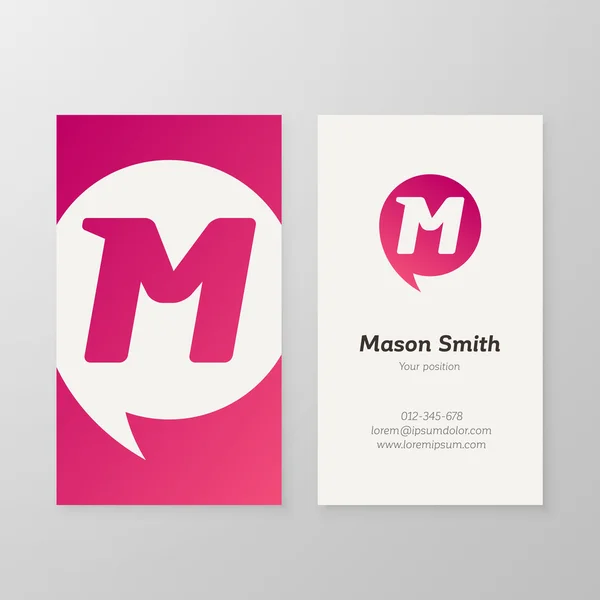 Modern letter M in speech bubble Business card template — Stock Vector