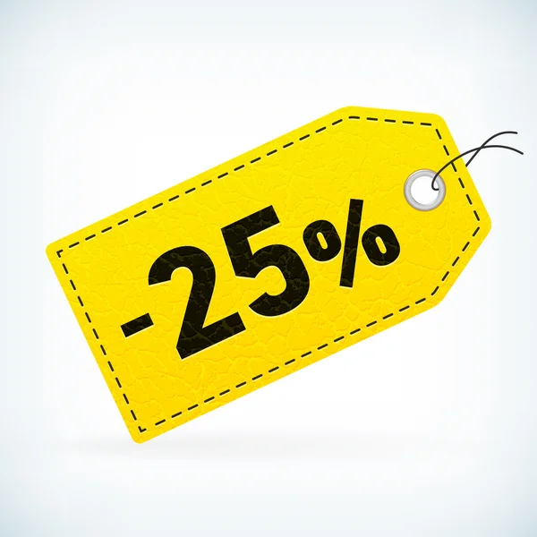 Etichette di vendita dettagliate in pelle gialla 25% — Vettoriale Stock