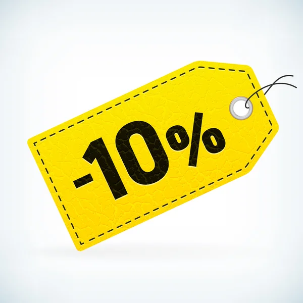 黄色的皮革详细业务销售-10%的价格标签 — 图库矢量图片