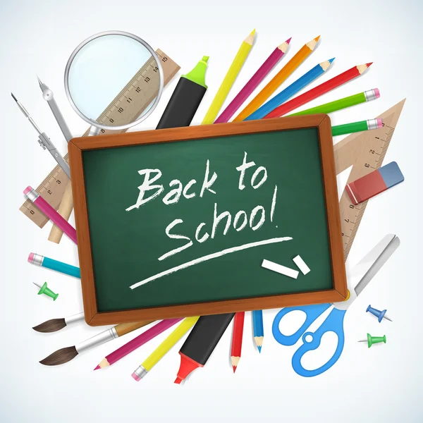 Geri için okul el kara tahta vektör çizim üzerinde yazılı