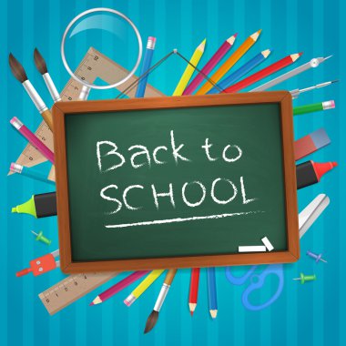 Geri için okul el kara tahta vektör çizim üzerinde yazılı