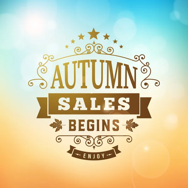 Autumn sales begins sign on blurred background — Stock Vector