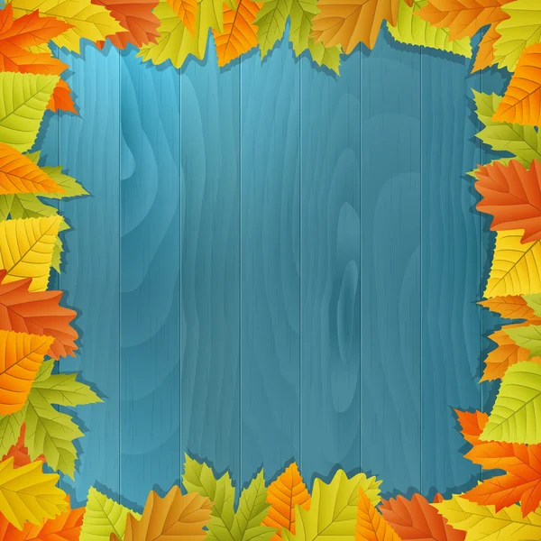 Wood autumn vector background with leafs — Stock Vector