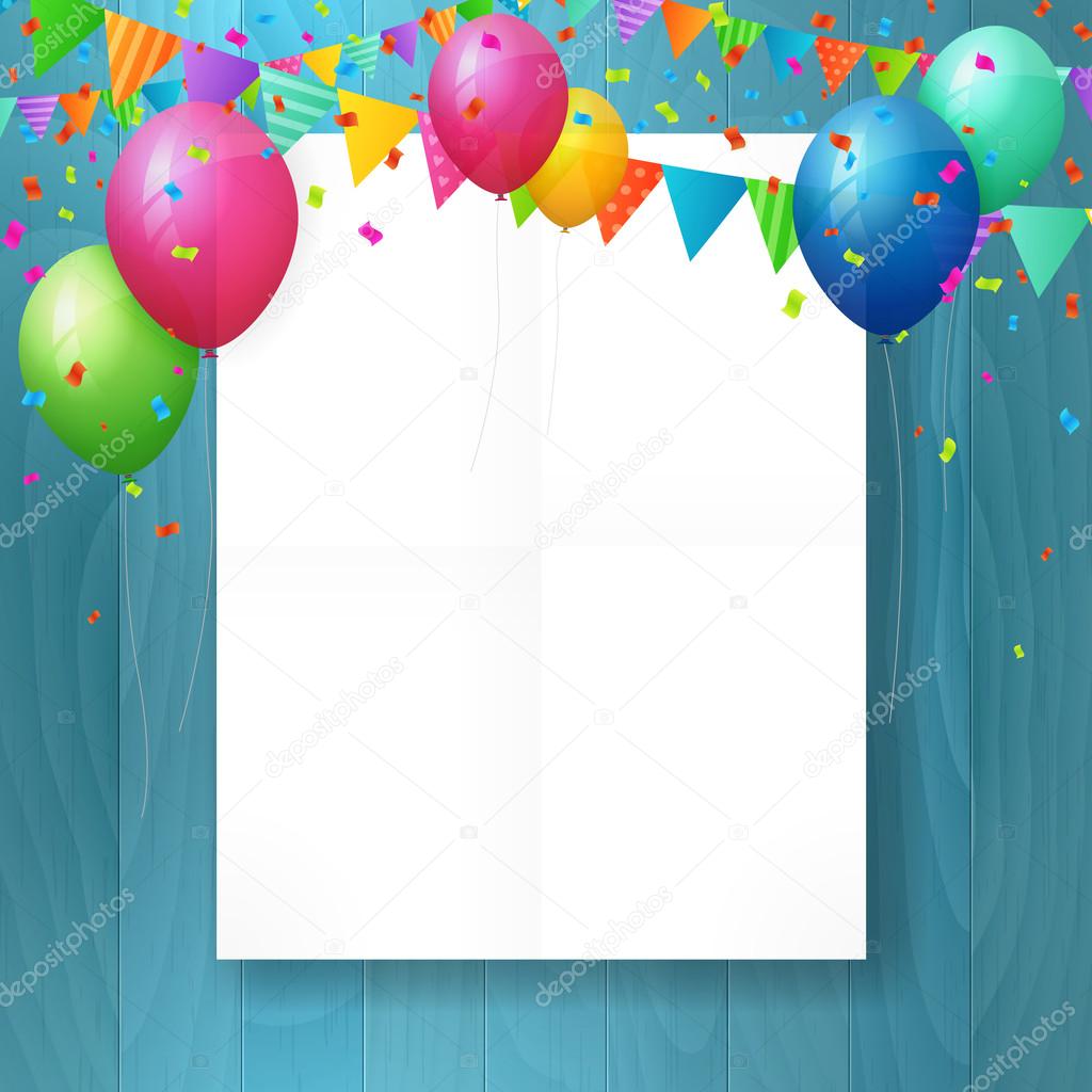 empty happy birthday greeting card with balloons.