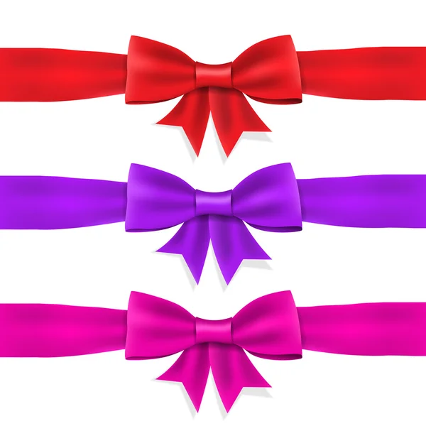 Conjunto rojo violeta rosa raso lazo de cinta — Vector de stock