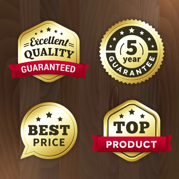 Set Business Gold Premium Label auf Holz Vektor Hintergrund — Stockvektor