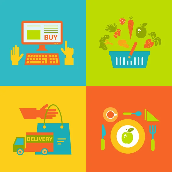 Process online purchase eco food from farm vector icon — Stock Vector