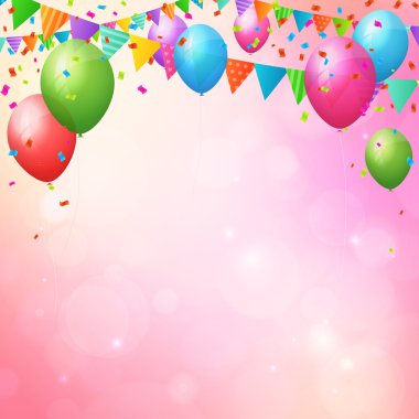 happy birthday background with balloons and flags.