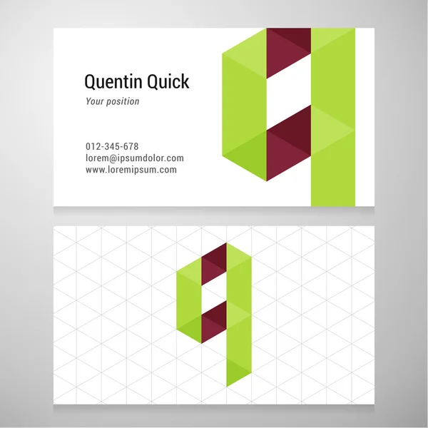 Modern letter Q origami Business card template — Stock Vector