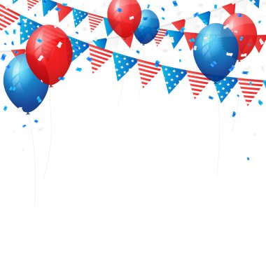 vektör bağımsızlık 4 Temmuz öğe bayrakları ve konfeti