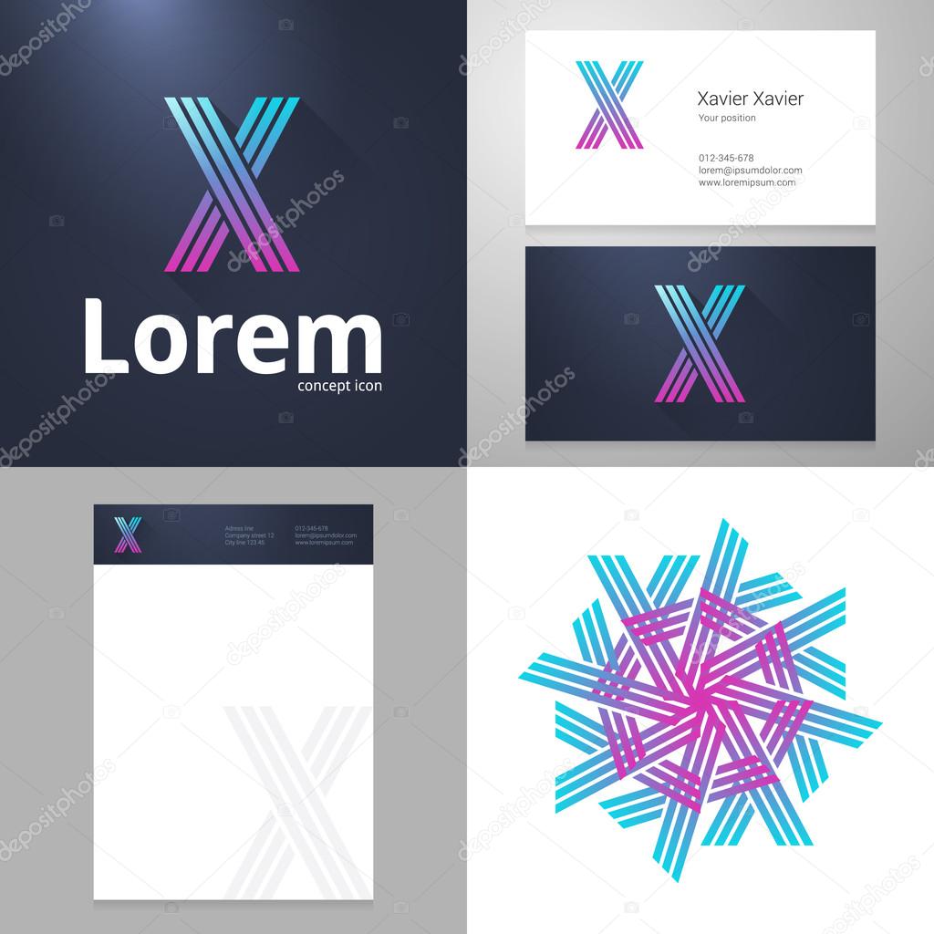Design icon X element with Business card and paper template