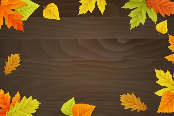 Vector otoño fondo sobre tablero de madera — Archivo Imágenes Vectoriales