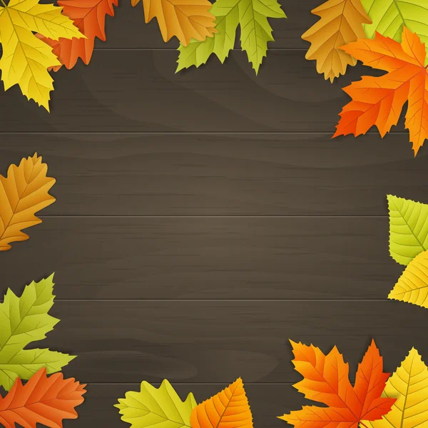 Podzimní vektorové pozadí na dřevěné desce — Stockový vektor