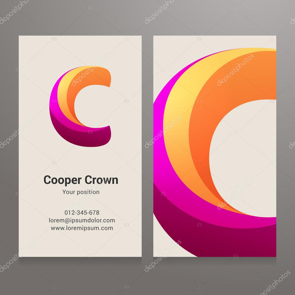Modern letter C twisted colorful Business card template. Vector design. Layered, editable.