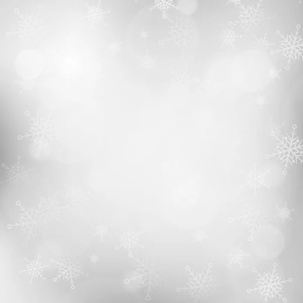 Boże Narodzenie srebrny rozmazane tło z płatki śniegu — Wektor stockowy