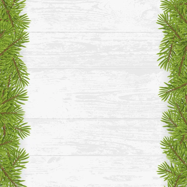 Julgran ram på trä planka vit bakgrund — Stock vektor