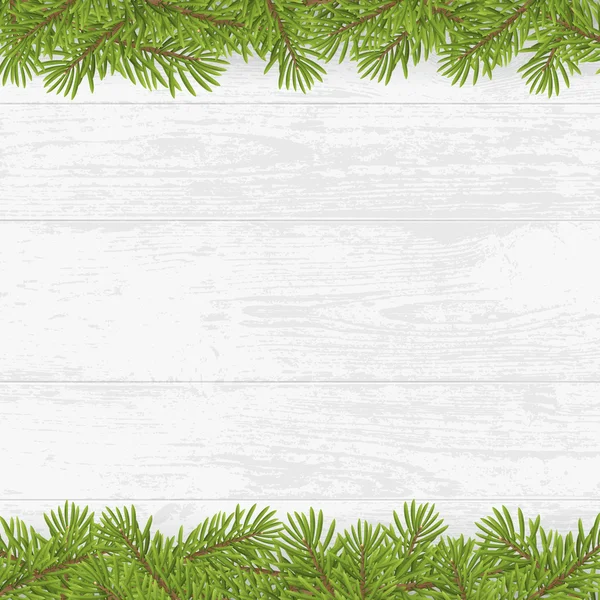 나무 판자 흰색 배경에 크리스마스 트리 프레임 — 스톡 벡터