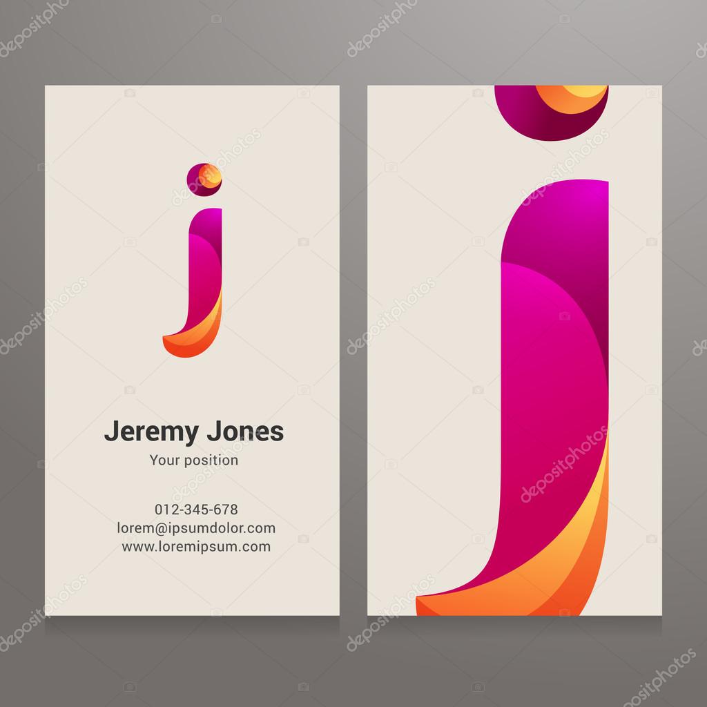 Modern letter j colorful Business card template. Vector design. Layered, editable.