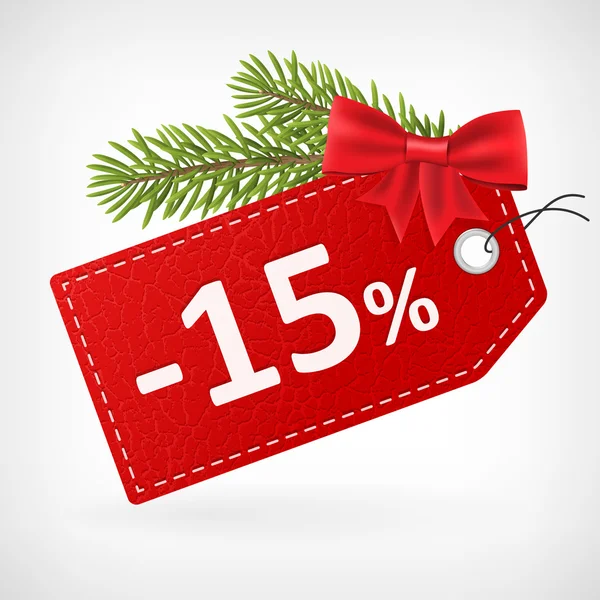 Κόκκινο δέρμα τιμή Χριστούγεννα Ετικέτες πώληση 15 τοις εκατό μακριά — Διανυσματικό Αρχείο
