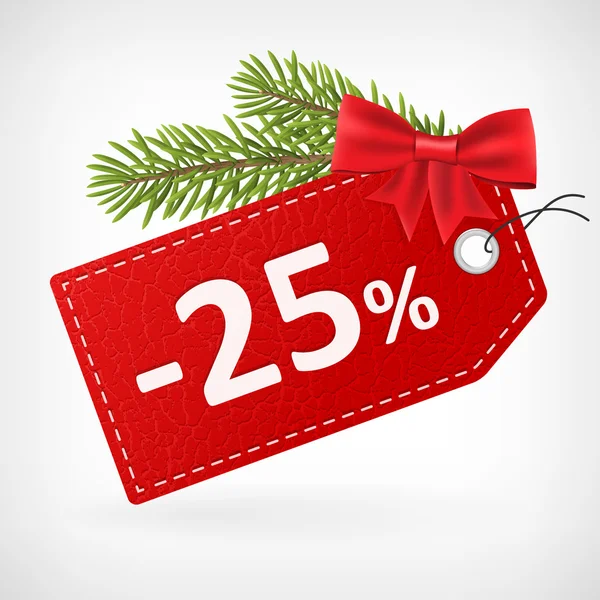Preço de couro vermelho rótulos de Natal 25 vinte e cinco por cento venda fora — Vetor de Stock