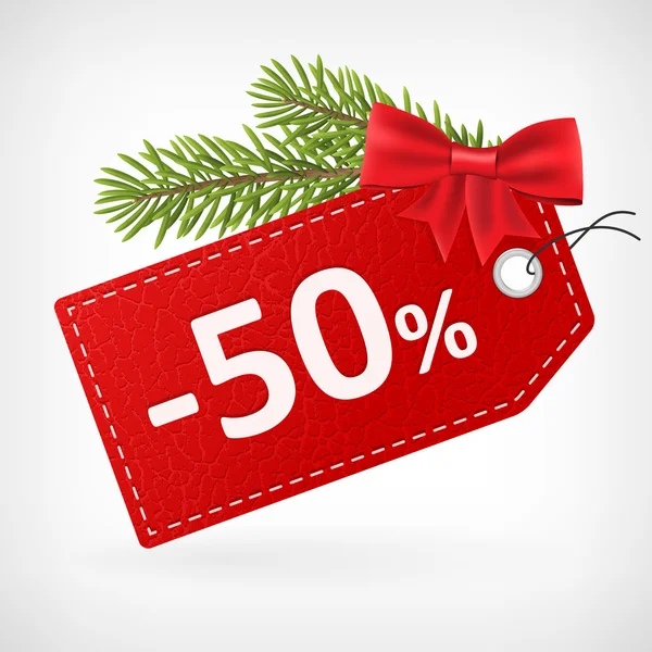 Red leather price christmas labels fity percent sale off — Stock Vector