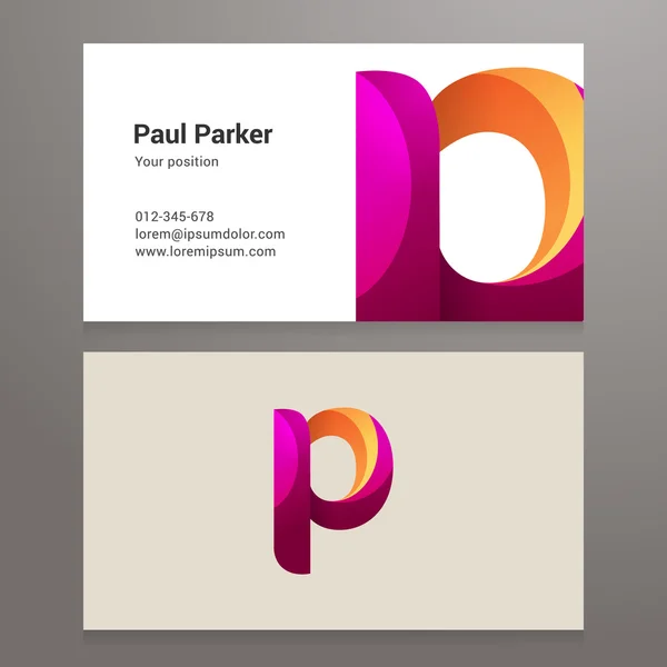 Modern letter p twisted Business card template — Stock Vector