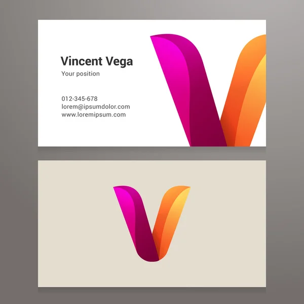 Modern letter v twisted Business card template — Stock Vector