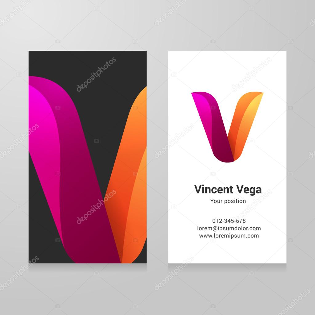 Modern letter v twisted Business card template