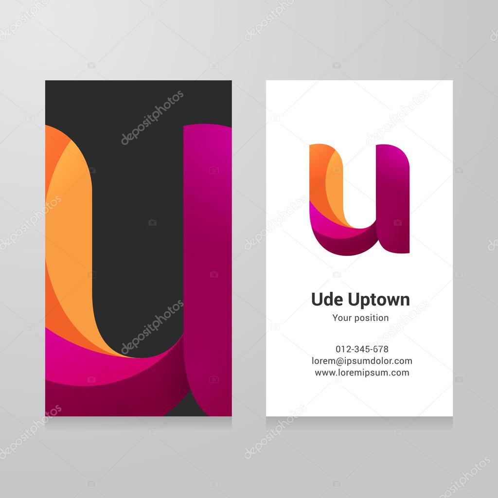 Modern letter u twisted Business card template