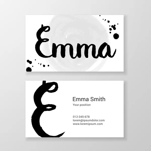 Brushed letter Emma name hand written business card template — Stock Vector