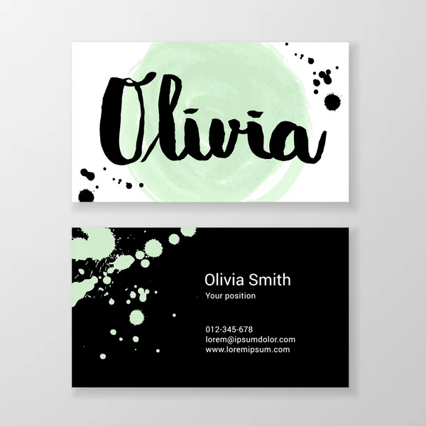 Brushed letter Olivia name hand written business card template — Stock Vector