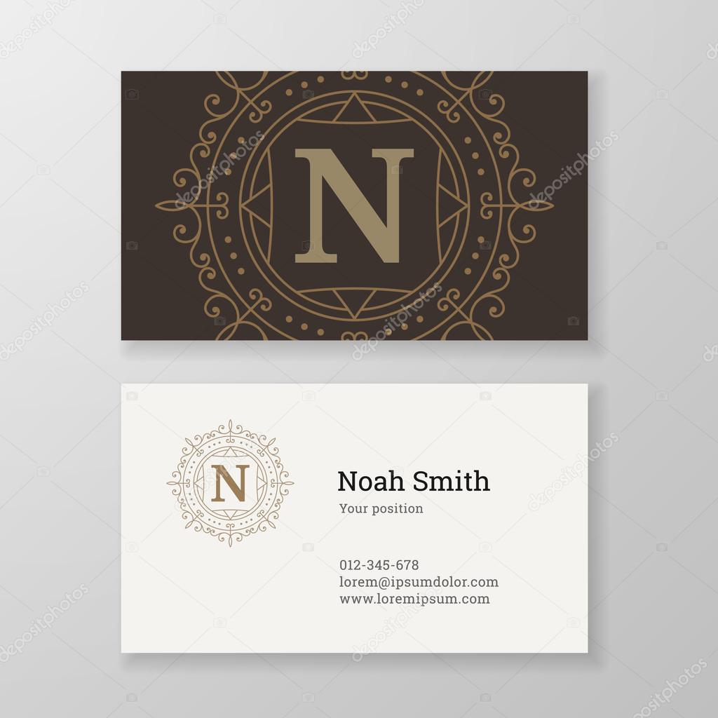 Business card monogram emblem letter N template design.