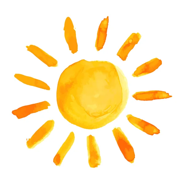 Soleil peinture à la main aquarelle fond brossé — Image vectorielle