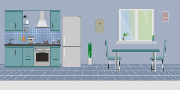 Latar Belakang Dalam Bentuk Interior Dapur Luas Dengan Furnitur — Stok Foto
