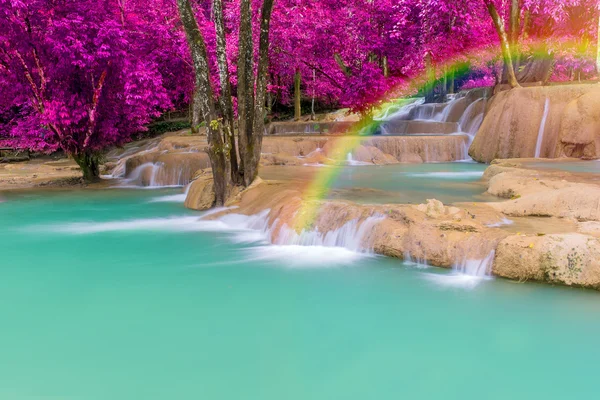Vattenfall i regnskogen (Tad Sae vattenfall på Luang prabang, L — Stockfoto