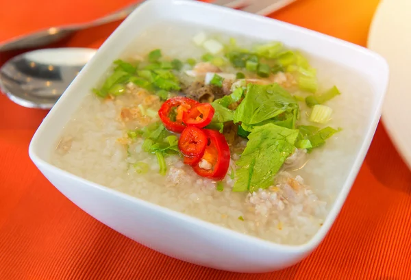 Boiled rice pork or mush for breakfast — Stock Photo, Image