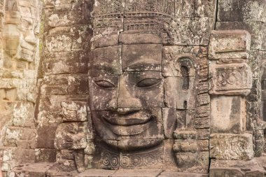 Bayon kale veya Prasat Bayon Khmer tapınakta Angkor, siem biçmek