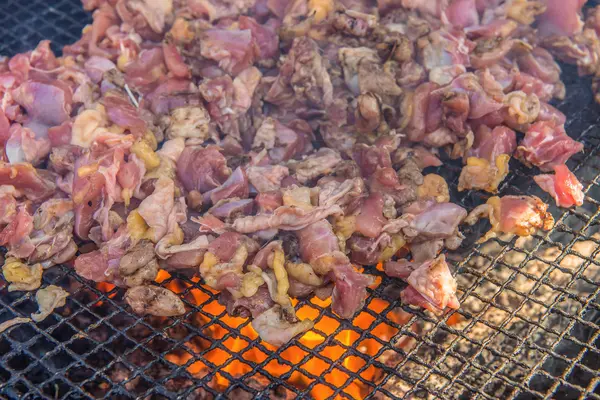 바베 큐 그릴에 매운 소스와 구운된 닭고기 — 스톡 사진