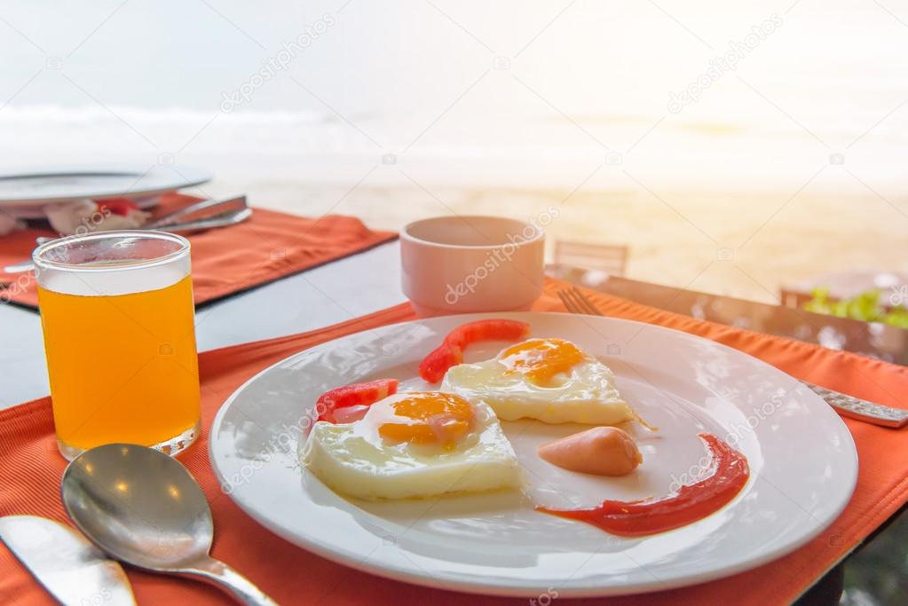 Happy Face Frying Eggs breakfast in the morning