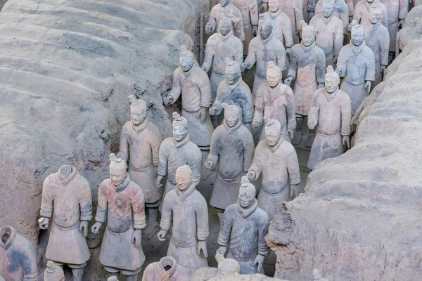 Xian China Feb 2020 Terracotta Army Warriors Mausoleum Sculptures Depicting — Stock Photo, Image